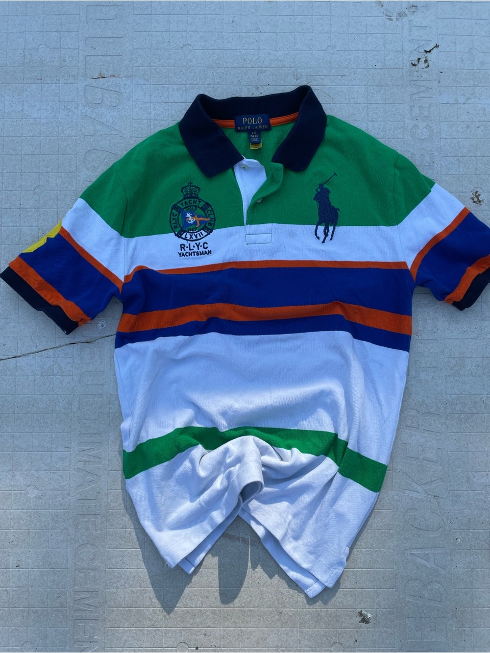Polo by Ralph Lauren Green, White & Navy Striped Yachtsman Polo Shirt